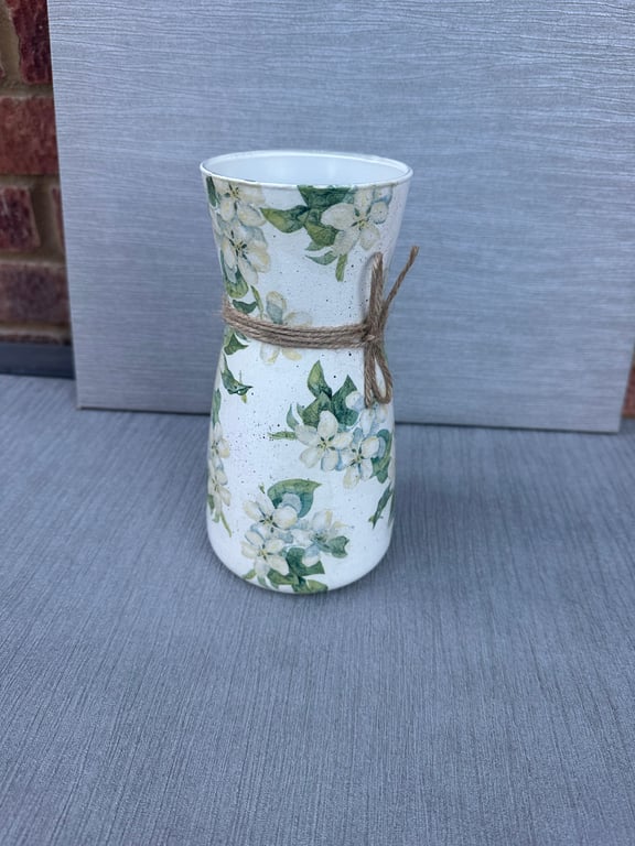 White and Green Floral Vase Glass Vase Magnolia Flowers Gift for Home 