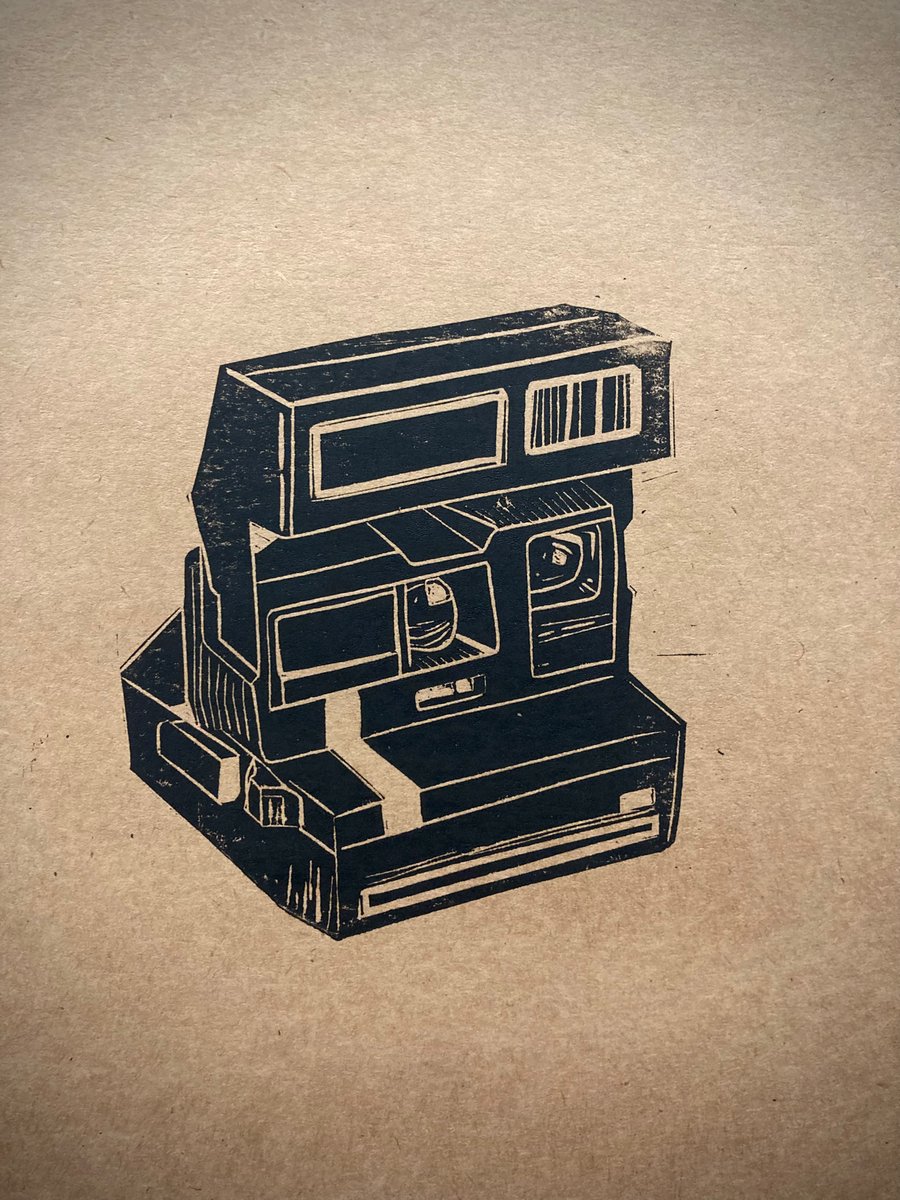 Polaroid Camera Lino Print