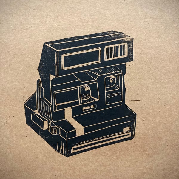 Polaroid Camera Lino Print