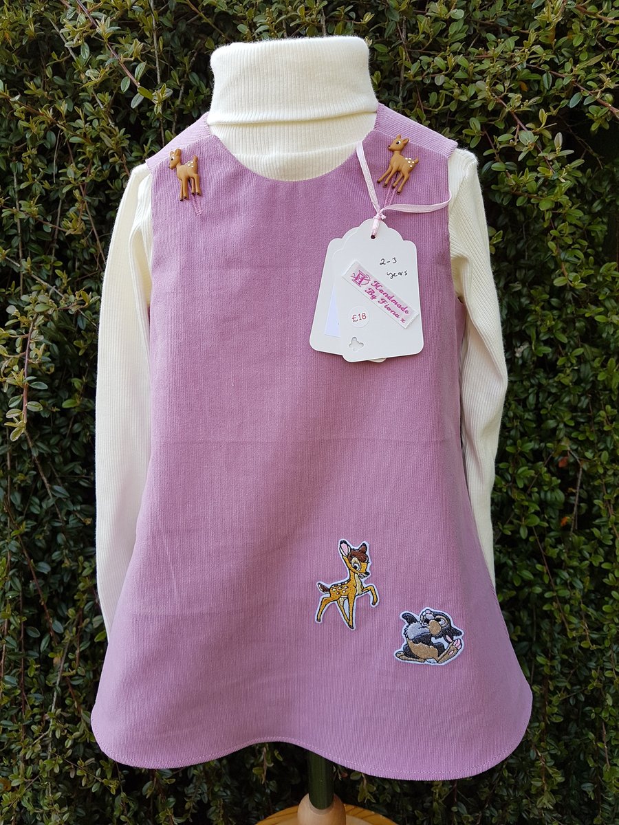 Age: 2-3y. Dusty Lilac baby needlecord pinafore dress. 