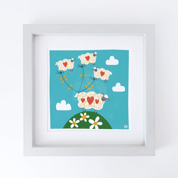 Up In The Clouds sheep illustration, original Giclee print