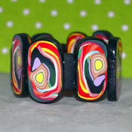 Modern Designer Bracelet - Handmade Abstract Tropical Goth Pattern Tiles