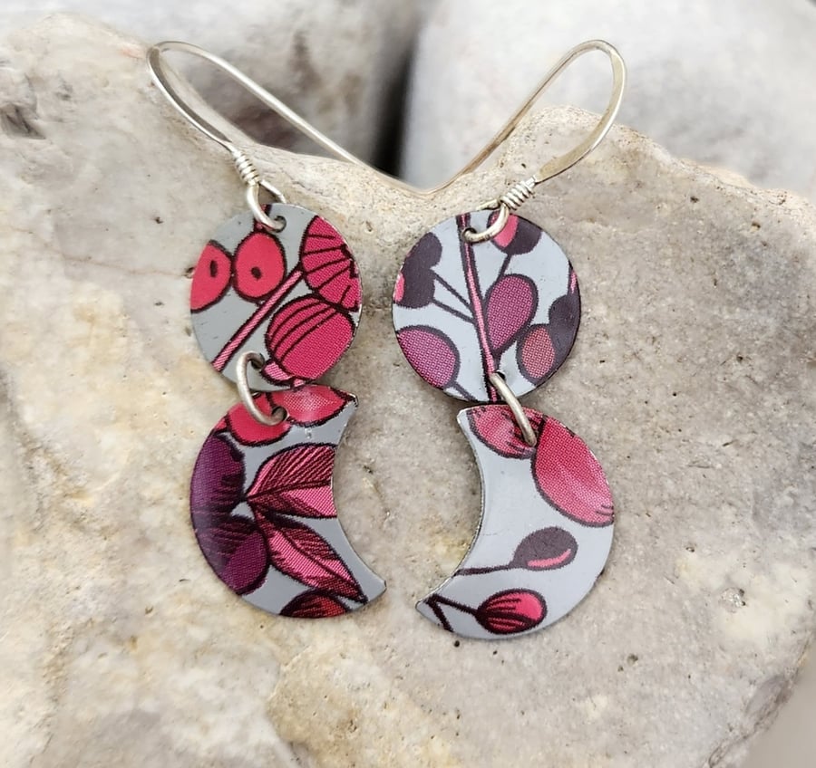 Upcycled biscuit tin moon earrings