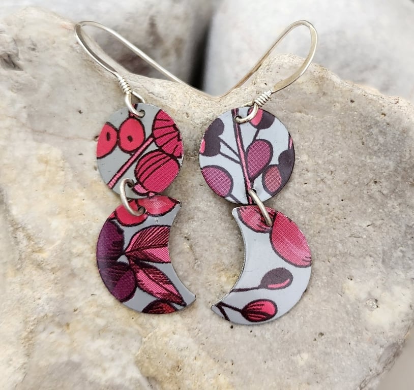 Upcycled biscuit tin moon earrings