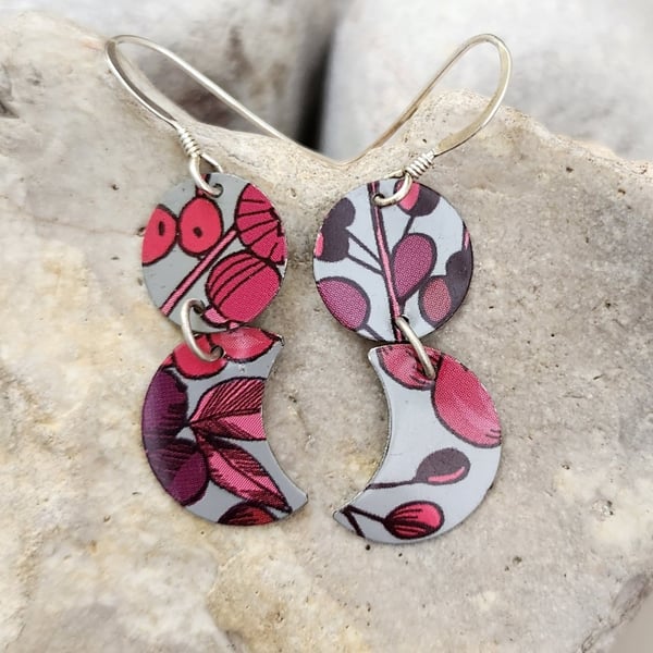 Upcycled biscuit tin moon earrings