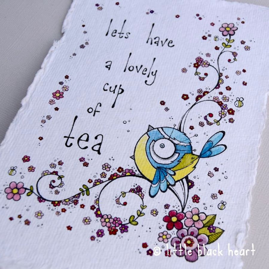 lovely tea bird - original illustration (A6)