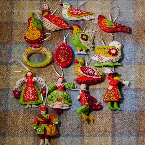 12 Days of Christmas set of ornaments.