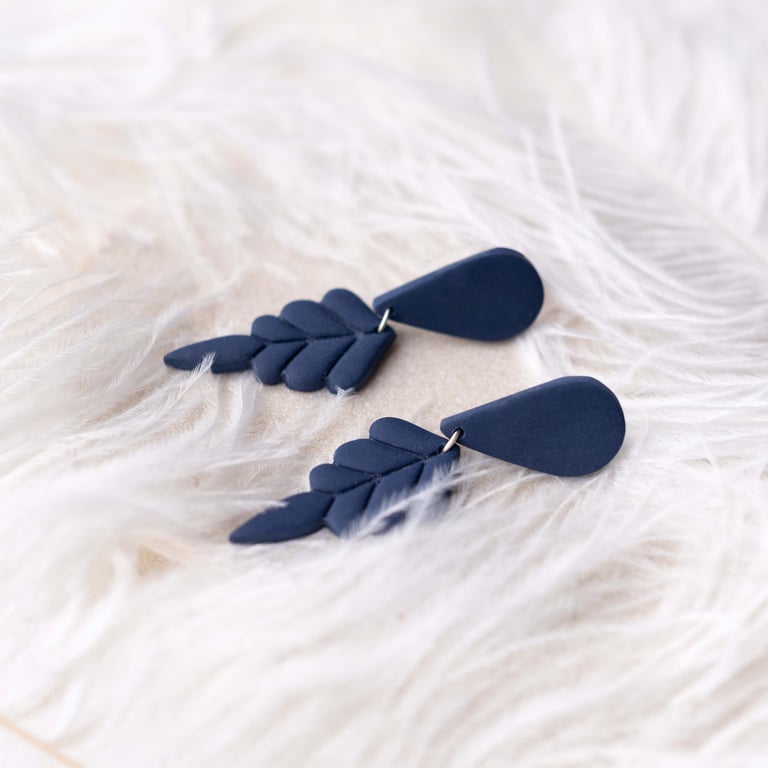 Navy Blue Polymer Clay Stud Earrings: Lightweight Dangle Statement