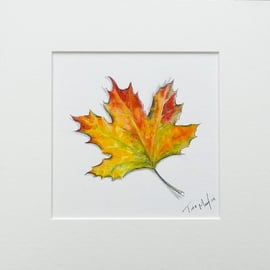 Original Art Watercolour Painting Autumn Leaf  