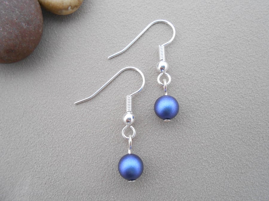 Blue pearl 1" drop earrings.