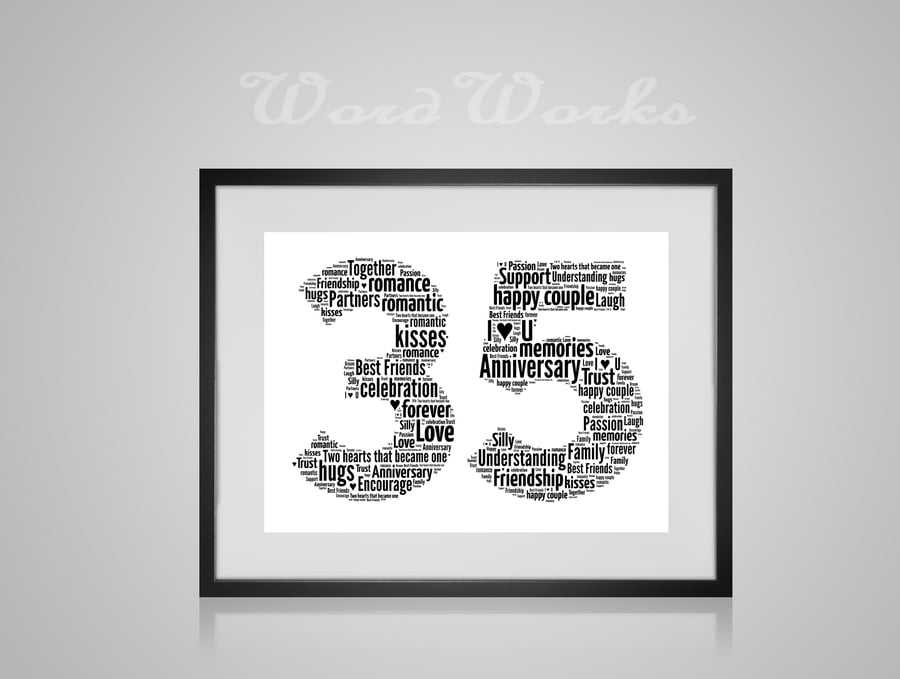 Personalised Word Art 35th Year Wedding Anniversary Gift any year can be created