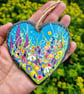 Flower meadow Hand-painted Slate Heart hanger by Jackie Reynolds