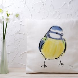 Bird Cushion Cover, Blue Tit Cushion, Garden Bird Cushion, 45x45cm, 100% Cotton