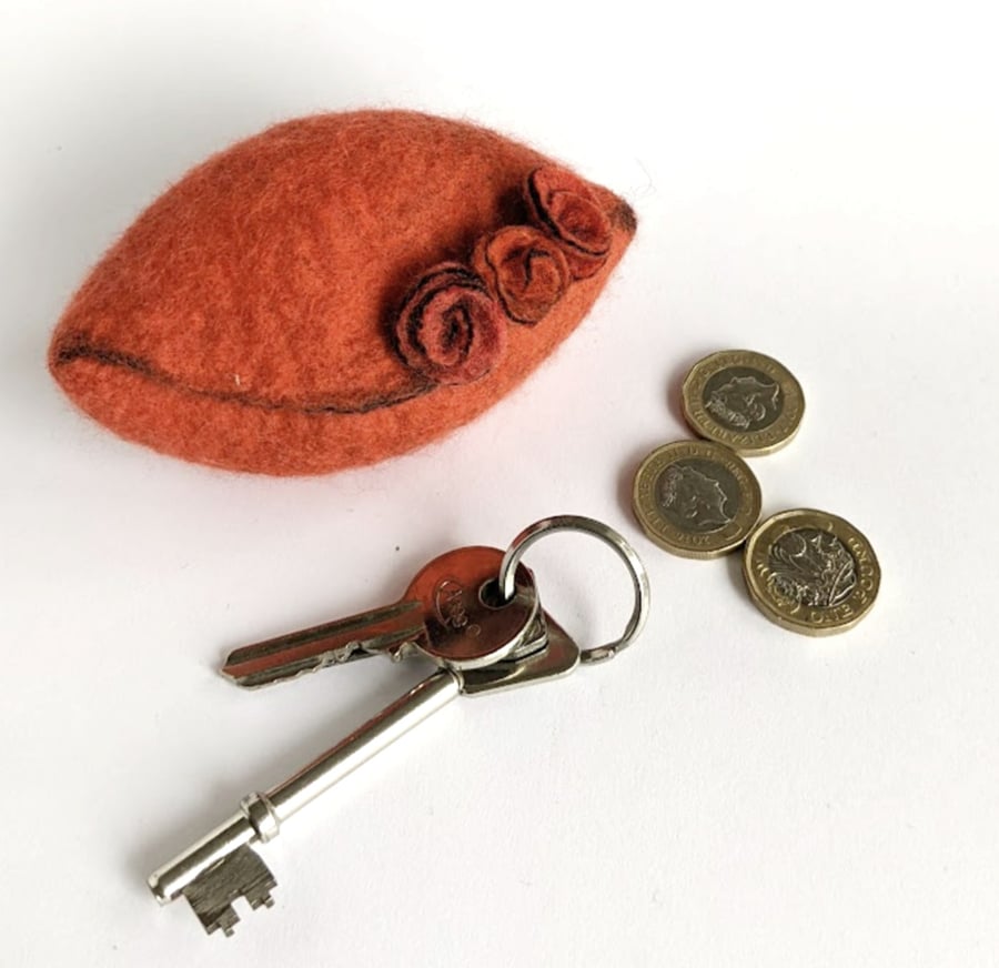 Pod purse: Felted wool purse - orange