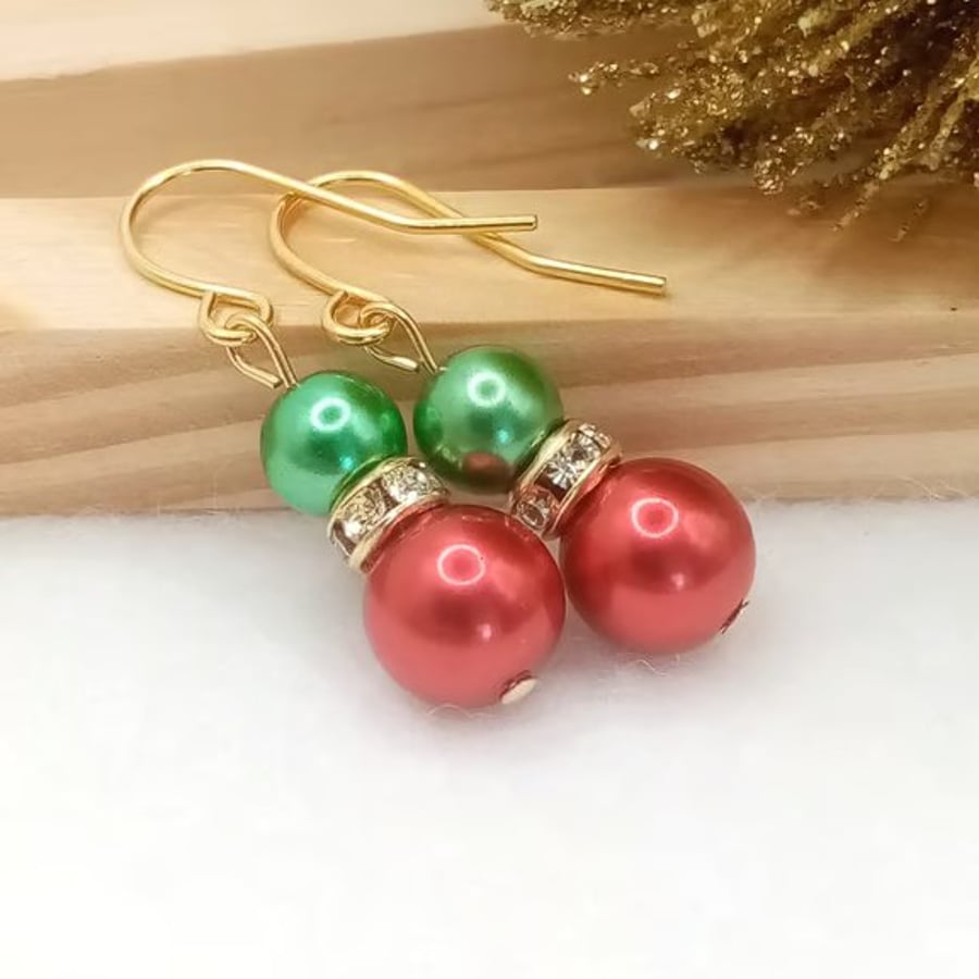 Pearl Earrings - Christmas Bauble Inspired Pearl Earrings - Festive Jewellery 