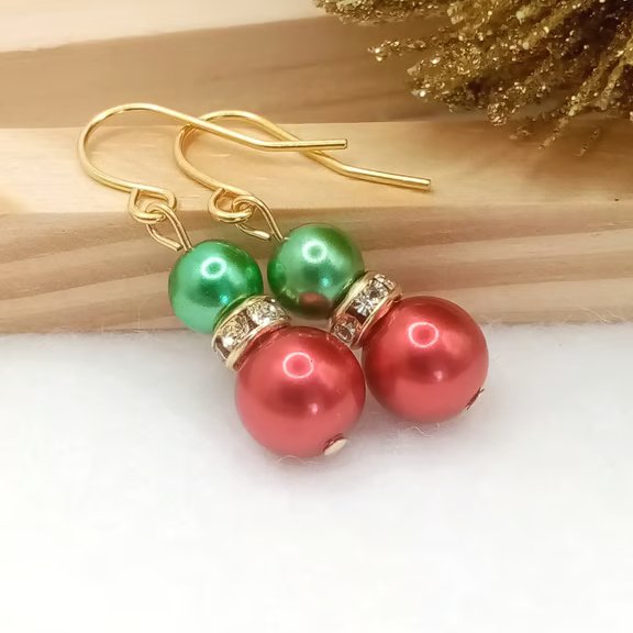Pearl Earrings - Christmas Bauble Inspired Pearl Earrings - Festive Jewellery 