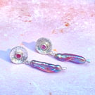 Handmade Silver Biwa Pearl & Pink Tourmaline Earrings