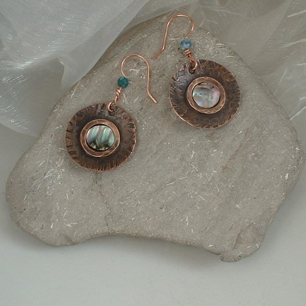 "Copper Moon" Rustic Textured Earrings with Mother of Pearl