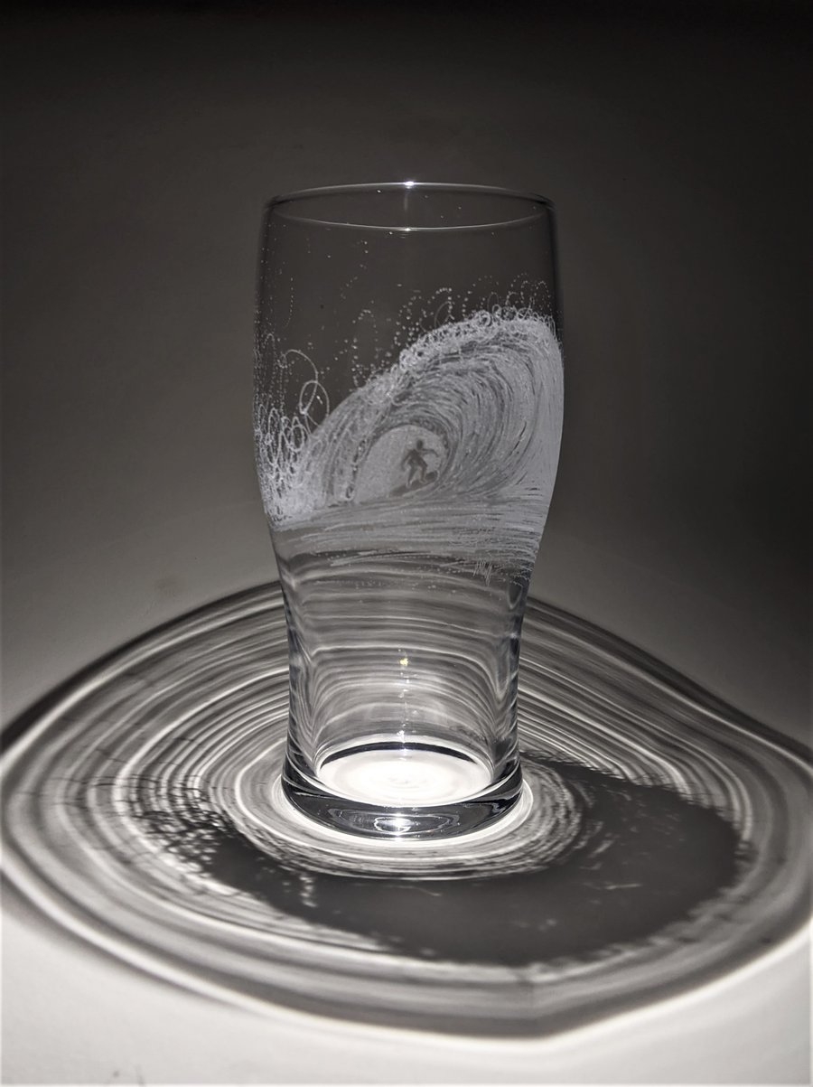 Wave Pint Glass - Surfer Pint Glass - Wave Glass - Surfer Gift - Ocean Wave 