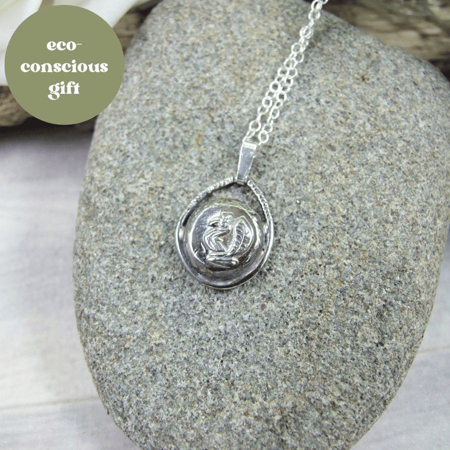 Silver Nugget Phoenix Pendant, Recycled Silver Necklace