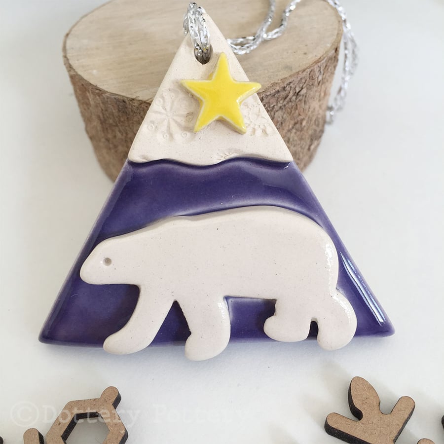 Ceramic polar bear decoration polar bear with a star PURPLE