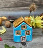 Perfectly Imperfect Handmade Blue Ceramic Mini House with Chimney