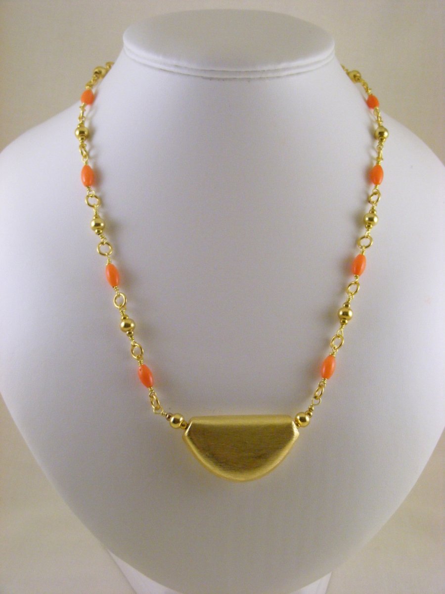 Gold Pendant with Coral Chain Necklace.
