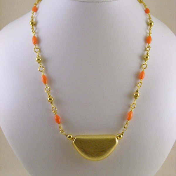Gold Pendant with Coral Chain Necklace.