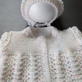 Hand Knitted Baby Girl Matinee Coat & Bonnet 