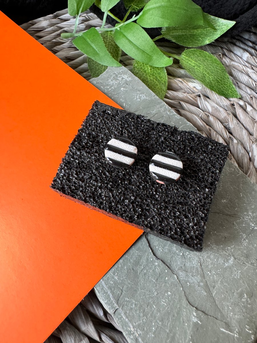 Black n White Stripe Studs - Small