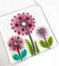 Fused Glass Pink Allium Square Hanging 2 - Handmade Glass Suncatcher - Image 3