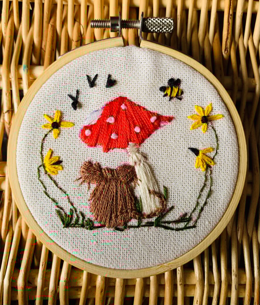 Mouse and toadie embroidered hoop
