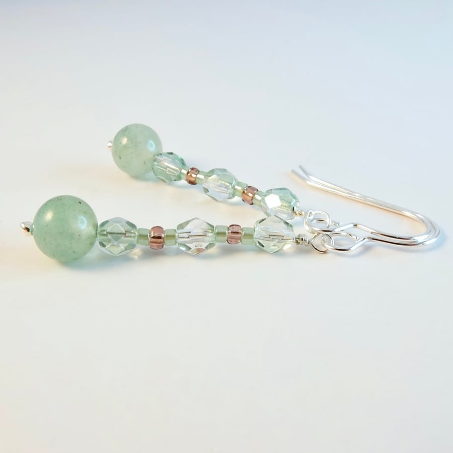 Light Teal Glass Beaded Earrings - Handmade In Devon