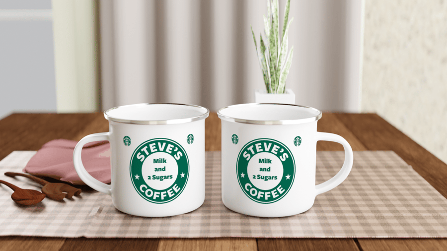 Starbucks inspired mug and coaster. Enamel 10 oz mug. Christmas present