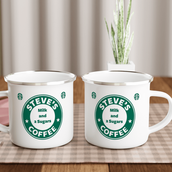 Starbucks inspired mug and coaster. Enamel 10 oz mug. Christmas present