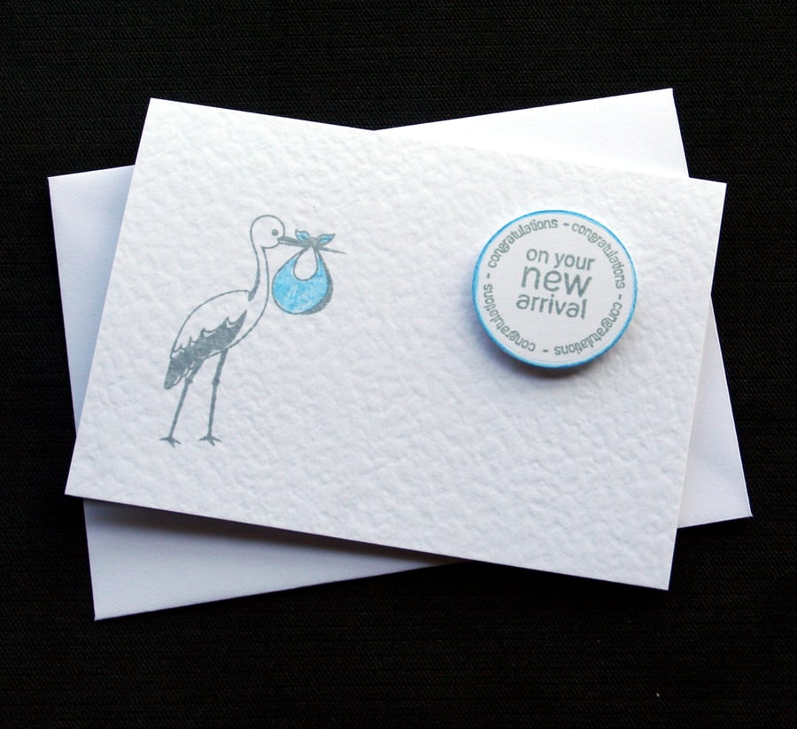 New Arrival (blue) - Handcrafted New Baby Card - dr18-0013
