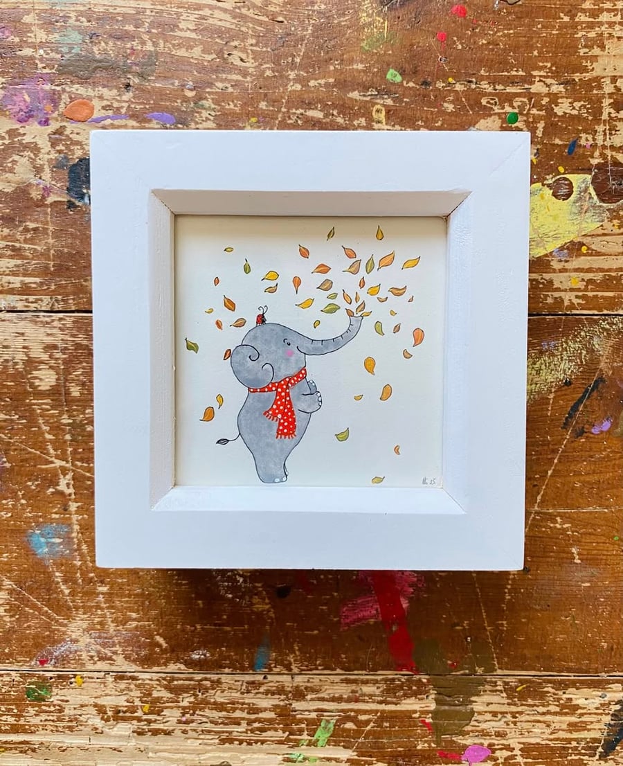 The Leaf Blower - Framed Original Illustration 