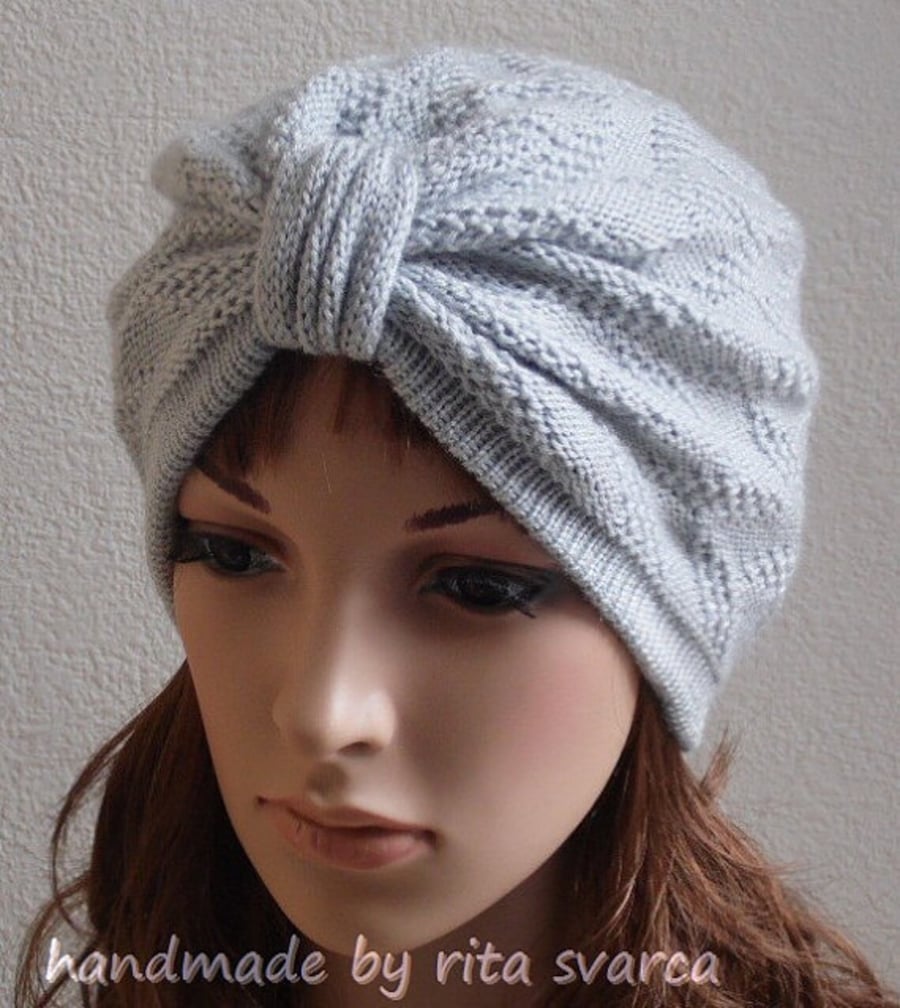 Handmade knitted turban for women, vegan turban hat, top knotted cap