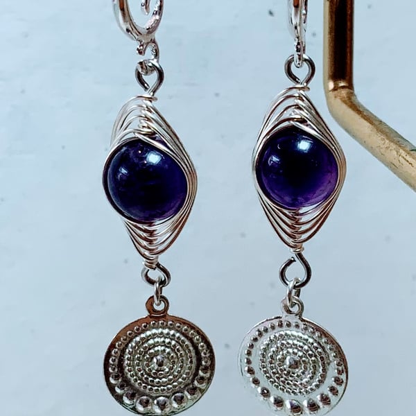 Wire Wrapped Gemstone Earrings