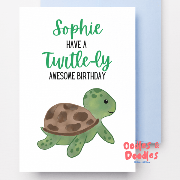 Personalised Birthday Card, Turtle Birthday Card, Under the Sea Card