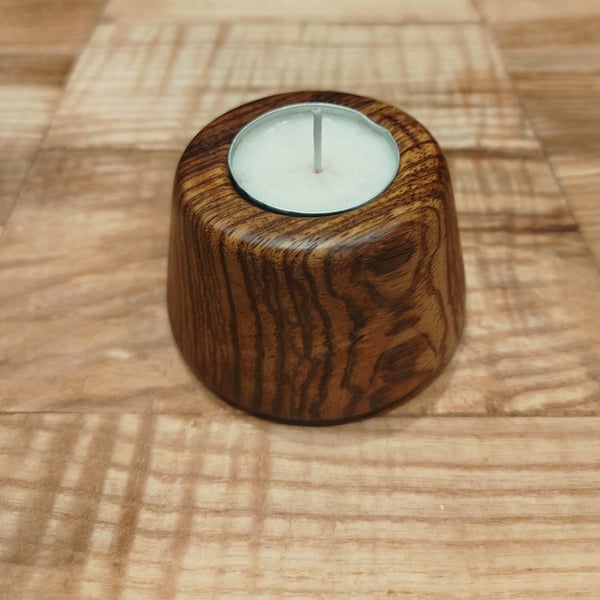 Handmade Wooden Tapered Tealight Candle Holder - Zebrano (Zebrawood)