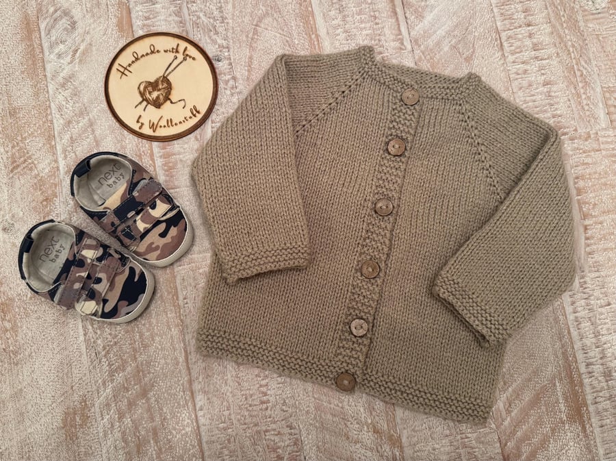 25% OFF Sample Sale Handknitted Simple Cardigan - 6-12 months. Colour Neutral.
