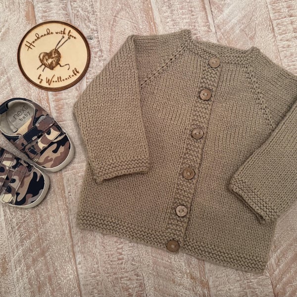 25% OFF Sample Sale Handknitted Simple Cardigan - 6-12 months. Colour Neutral.