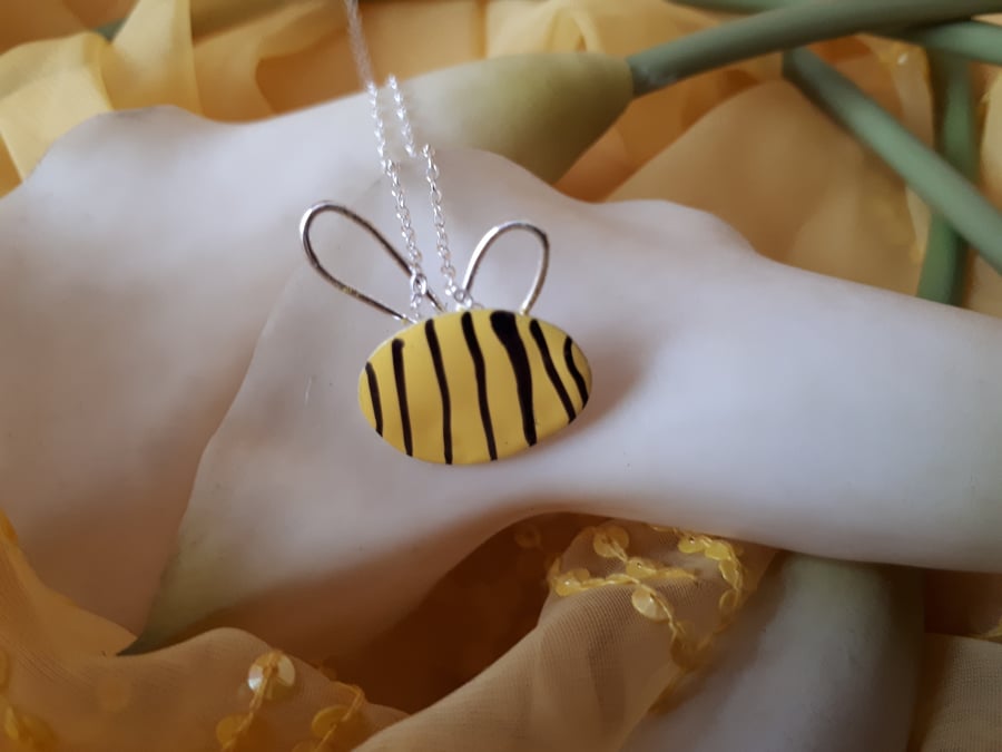 Sterling silver enamelled bee necklace