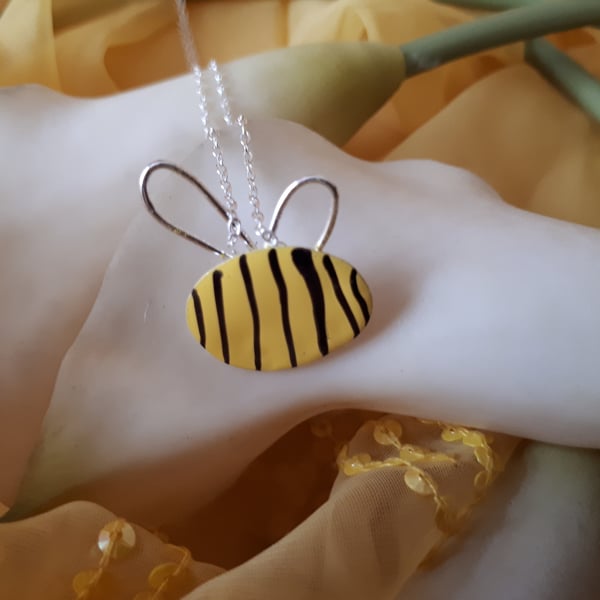 Sterling silver enamelled bee necklace