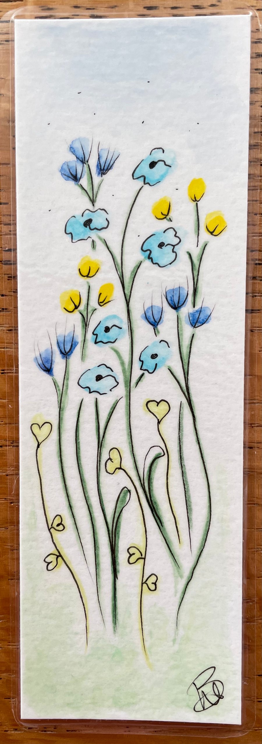 Hand painted original watercolour and ink bookmark
