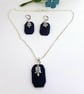 Navy Blue Pendant and Earrings Set.