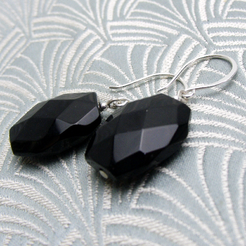 Black Earrings, Black Handmade  Earrings, Long Black Dangle Earrings CC85