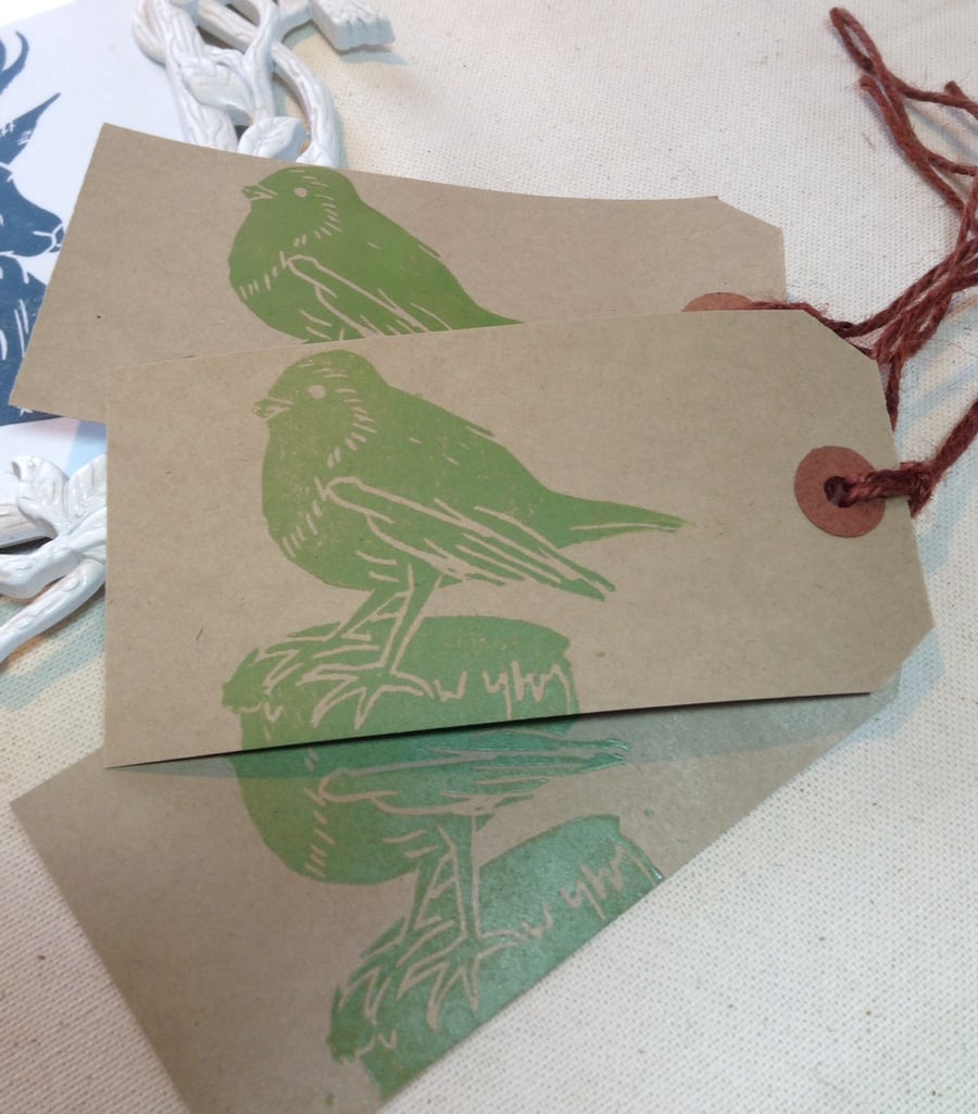 Hand Printed Robin Gift Tags