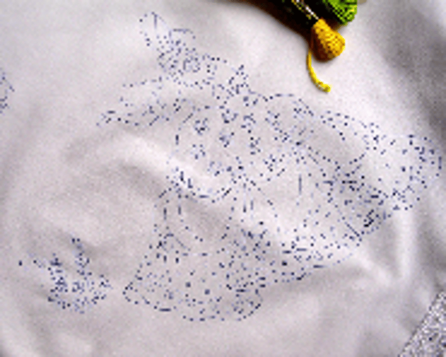Tablecloth, featuring a Crinoline Lady, Embroidery Design Pattern